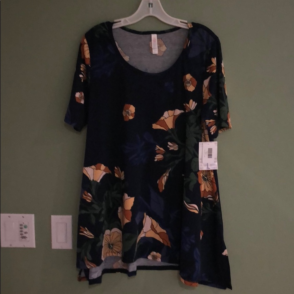 LulaRoe Perfect T - Navy with Cream/tan flowers
